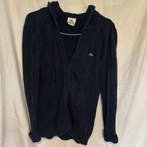 Lacoste Navy Blue Cable Knit Hoodie Cardigan – Size 40 (M/L)